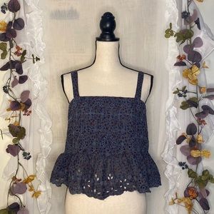 American Eagle Gray With Blue and Red‎ Flowers Embroidered Tank Top Size Small